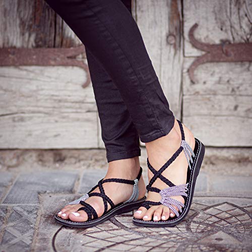 Plaka Palm Leaf Flat Summer Sandals for Women | Perfect for The Beach Walking & Dressy Occasions | Black Zebra | Size 10 - Image 5