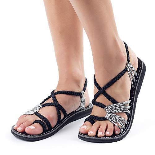 Plaka Palm Leaf Flat Summer Sandals for Women | Perfect for The Beach Walking & Dressy Occasions | Black Zebra | Size 10 - Image 2