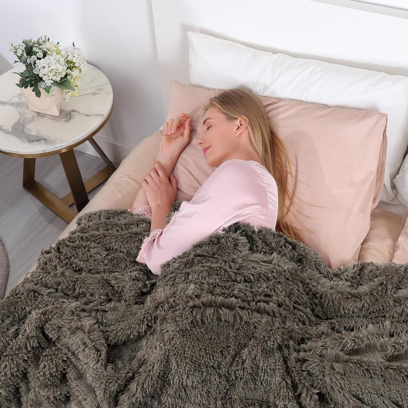 Tuddrom Decorative Extra Soft Faux Fur Throw Blanket 50"x60",Solid Reversible Fuzzy Lightweight Long Hair Shaggy Blanket,Fluffy Cozy Plush Fleece Comfy Microfiber Blanket for Couch Sofa Bed,Brown - Image 3