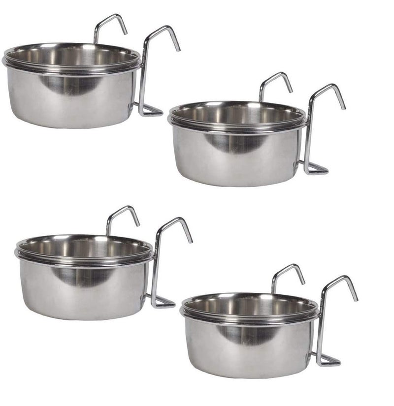 THE DDS STORE Bird Feeding Dish Cups, Parrot Food Bowl Holder-Stainless Steel Coop Cup, Bird Cage Water Bowl for Parakeet African Greys Conure Cockatiels Lovebird Budgie Chinchilla (200.ml Hook Pack of 4) - Image 1
