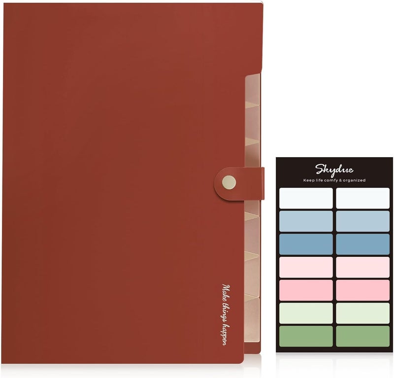 Skydue File Folder with Labels, Accordion File Organizer with 8 Pockets, Portable Document Organizer, A4 Letter Size, Paper Organizer for Office, Brown - Image 2