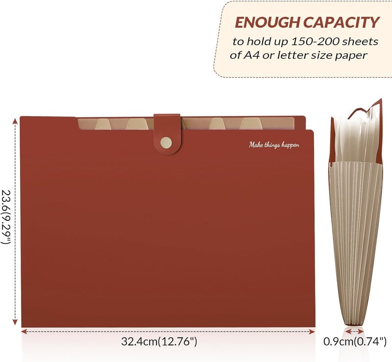 Skydue File Folder with Labels, Accordion File Organizer with 8 Pockets, Portable Document Organizer, A4 Letter Size, Paper Organizer for Office, Brown - Image 5