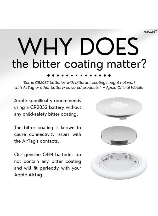 TagSaver Replacement Batteries for Apple AirTag, Perfectly Fits AirTag, No Bitter Coating, OEM CR2032 Battery (Pack of 4) - Image 2