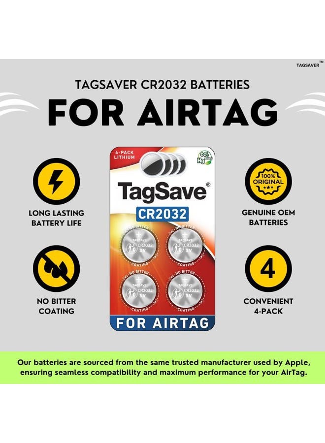 TagSaver Replacement Batteries for Apple AirTag, Perfectly Fits AirTag, No Bitter Coating, OEM CR2032 Battery (Pack of 4) - Image 3