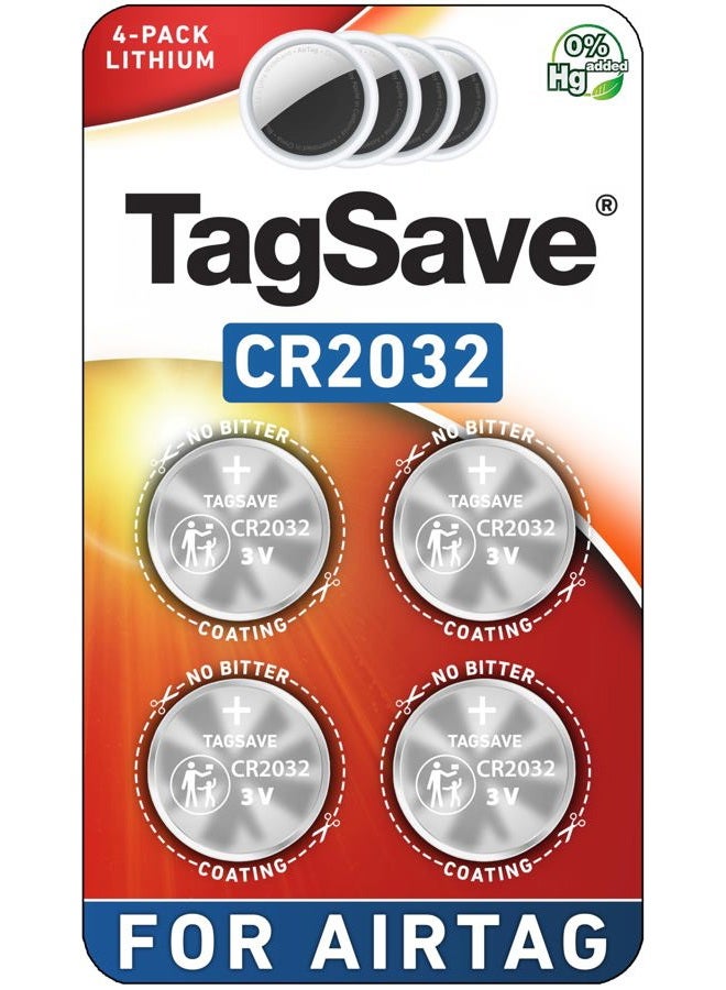 TagSaver Replacement Batteries for Apple AirTag, Perfectly Fits AirTag, No Bitter Coating, OEM CR2032 Battery (Pack of 4) - Image 1