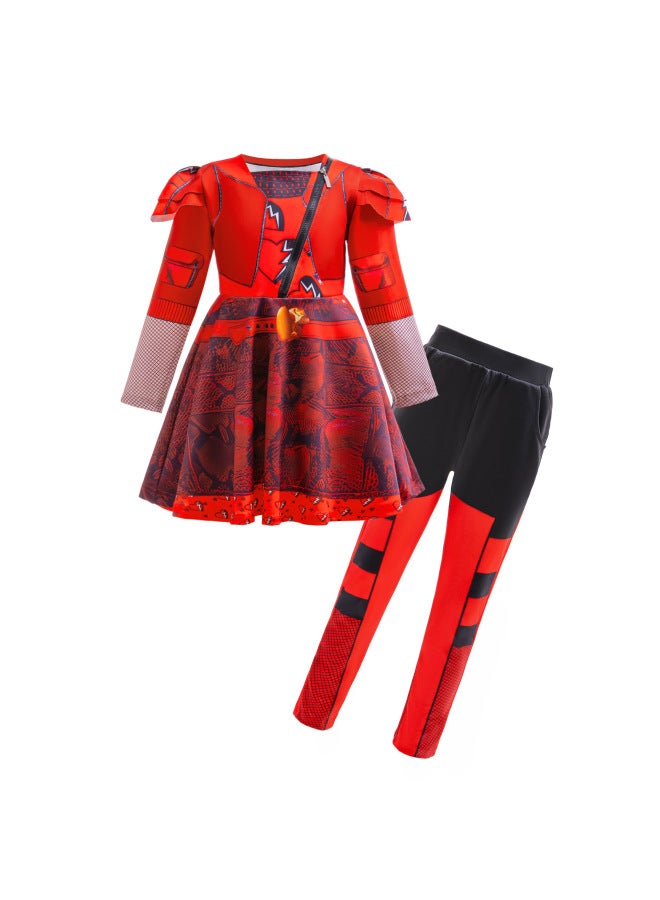 Descendants 4 The Rise Of The Red Heart Queen Cos Dress Evendants Flying Sleeves Princess Dress + Pants