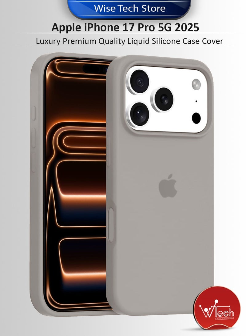دبليو تيك جراب أبل آيفون 17 برو 5G 2025 الفاخر من نوع سيليكون السائل بجودة متميزة (MCRPSN) - رمادي حجري - Image 1