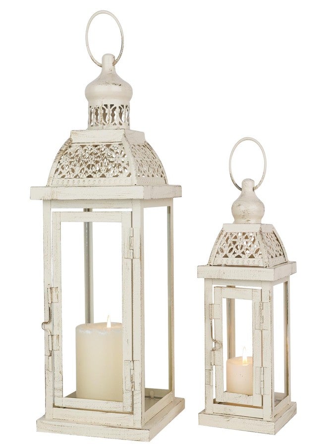 DECORKEY Large Lantern Decorative Outdoor & Indoor, Set of 2 (14’’&10’’) Metal Candle Lanterns Decor, Vintage Hanging Candle Holder for Front Porch Patio Wedding Farmhouse Home, Spring Decoration - Image 1