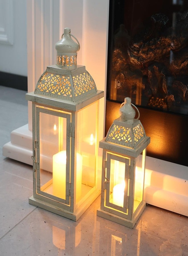 DECORKEY Large Lantern Decorative Outdoor & Indoor, Set of 2 (14’’&10’’) Metal Candle Lanterns Decor, Vintage Hanging Candle Holder for Front Porch Patio Wedding Farmhouse Home, Spring Decoration - Image 2