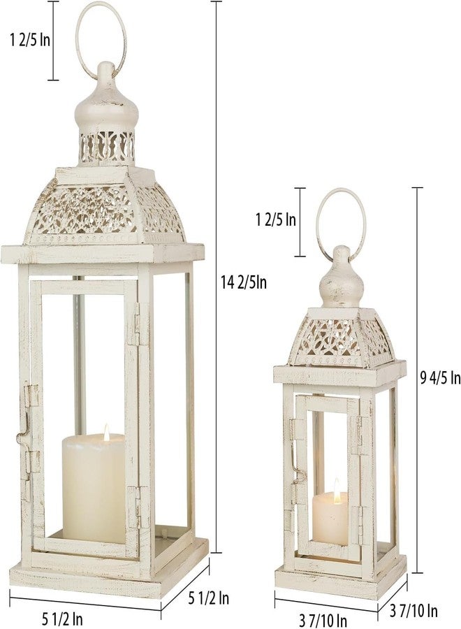 DECORKEY Large Lantern Decorative Outdoor & Indoor, Set of 2 (14’’&10’’) Metal Candle Lanterns Decor, Vintage Hanging Candle Holder for Front Porch Patio Wedding Farmhouse Home, Spring Decoration - Image 5