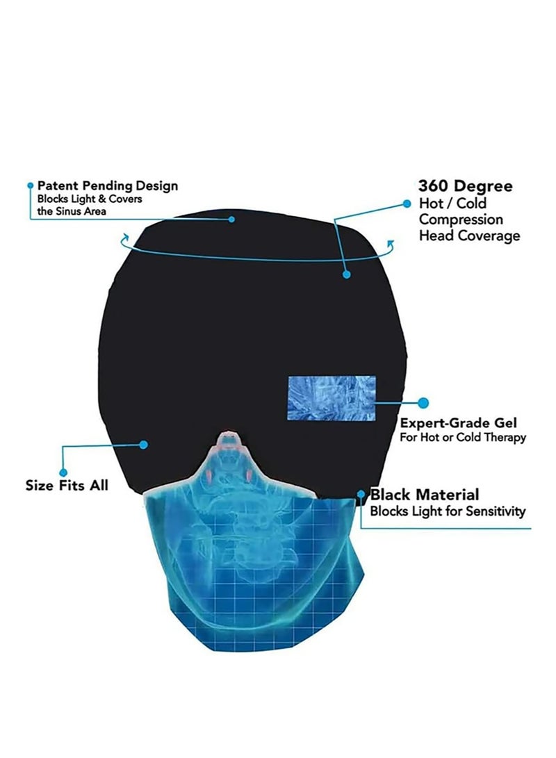 قبعة تخفيف الصداع النصفي القابلة لإعادة الاستخدام، قبعة مهدئة للصداع، كيس ثلج، قناع أسود للوجه، كمادات باردة، جل تبريد، لفافة رأس، منتجات سبا للوجه لعلاج التوتر والإجهاد وصداع الكحول - Image 5