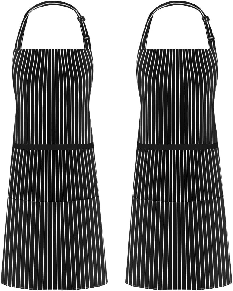 Syntus Apron for Men Women, Adjustable Cooking Kitchen Chef Aprons with 2 Pockets, Stripe Black Pin, 26.8 × 33.1 inch - Image 1