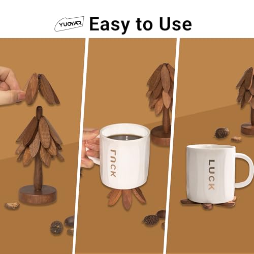 Yuoyar Coasters Wooden TreeShaped sapele Wood Drink Coasters Set for Coffee Table Kitchen Table Decor - Image 3