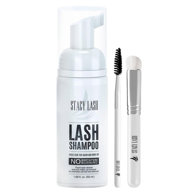 Stacy Lash Paraben and SulfateFree Safe Profession Makeup and Mascara RemoverEyelash Extension Shampoo and Brush Eyelid Foaming CleanserWash for Extensions and Natural Lashes 50Ml - Image 1