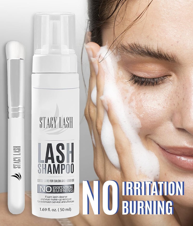 Stacy Lash Paraben and SulfateFree Safe Profession Makeup and Mascara RemoverEyelash Extension Shampoo and Brush Eyelid Foaming CleanserWash for Extensions and Natural Lashes 50Ml - Image 2