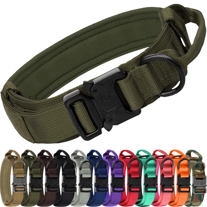 Joytale Tactical Dog Collar with Handle, Adjustable Heavy Duty Military Collar with 2 Patches for Training, Suitable for Large Dogs, ArmyGreen, L - Image 1