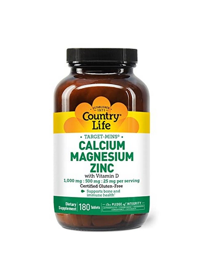 Country Life Target Mins Calciummagnesium Zinc With Vitamin D 1000Mg/500Mg/25Mg 180 Count Certified Gluten Free Certified Vegan  - Image 1