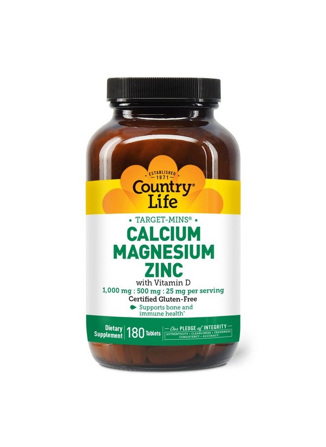 Country Life Target Mins Calciummagnesium Zinc With Vitamin D 1000Mg/500Mg/25Mg 180 Count Certified Gluten Free Certified Vegan  - Image 2