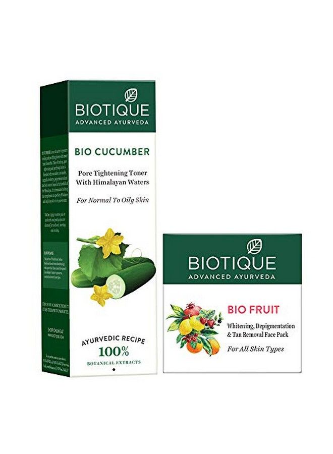 Biotique Bio Cucumber Pore Tightening Toner 120Ml And Bio Fruit Whitening And Depigmentation And Tan Removal Face Pack 75G (Pack Of 2) - Image 5