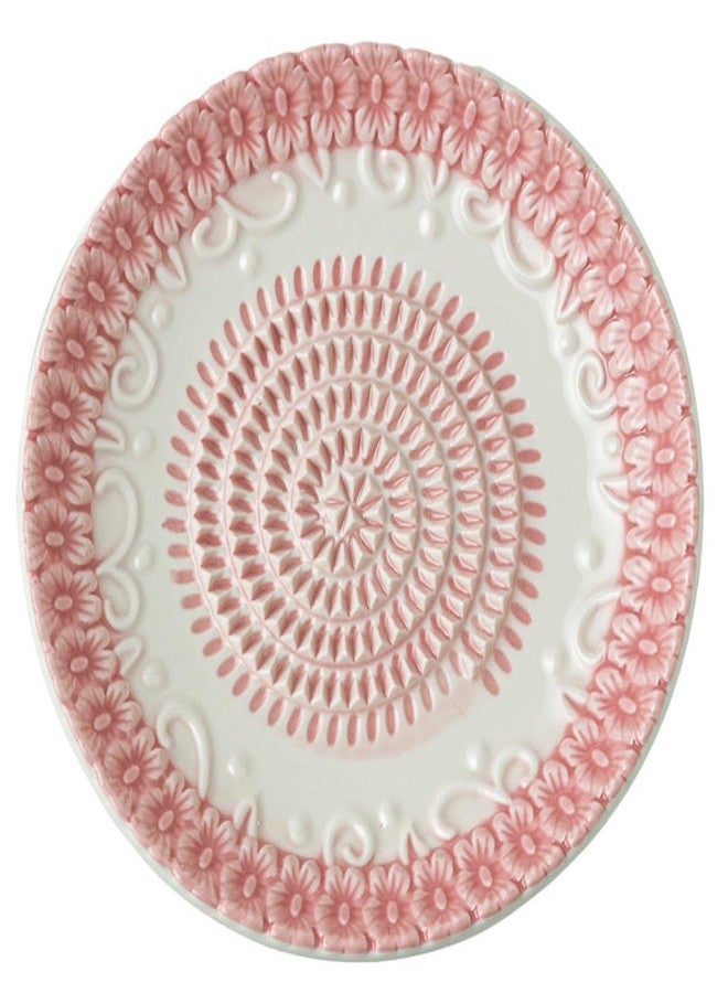 BonCera, All-in-one Premium Ceramic Garlic Grater Plate 4-Piece Set - Pink Embossed Design and Style - For Garlic, Ginger, Chocolate, and more! - Comes with 5.25" Plate, Peeler, Brush, and Stand - Image 1