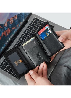 RAHALA RA102 Genuine Leather Multiple Card Slots Casual Trifold Wallet - Black  - Image 5