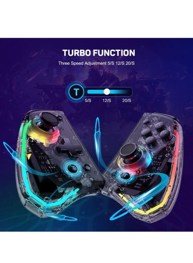 LinYuvo KS40 Transparent Style Wireless Joy-pad with 8 Color LED for Switch/NS OLED,Turbo Function Controller Joystick for Lite(Transparent Black) - Image 2