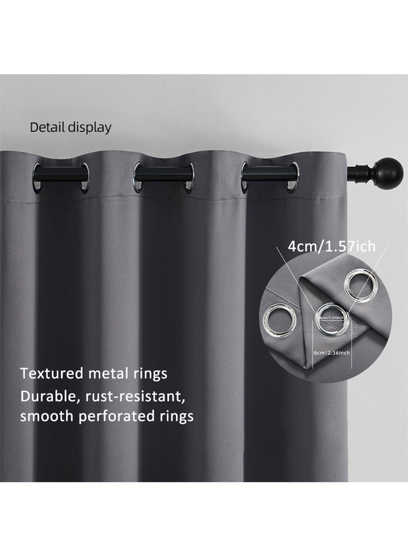Solid Blackout Curtains for Bedroom and Living Room, 1 Panel Drapes Grommet Room Window Curtains (Grey 106W x 213H cm) - Image 2