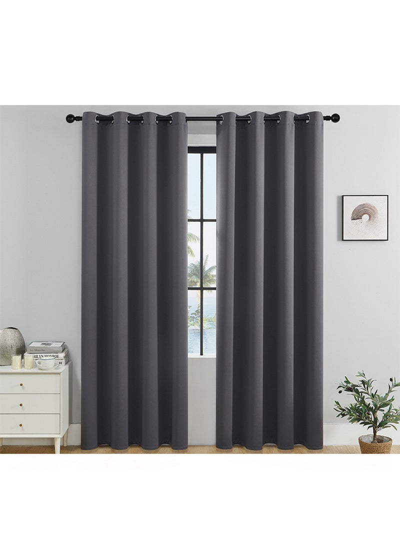 Solid Blackout Curtains for Bedroom and Living Room, 1 Panel Drapes Grommet Room Window Curtains (Grey 106W x 213H cm) - Image 1