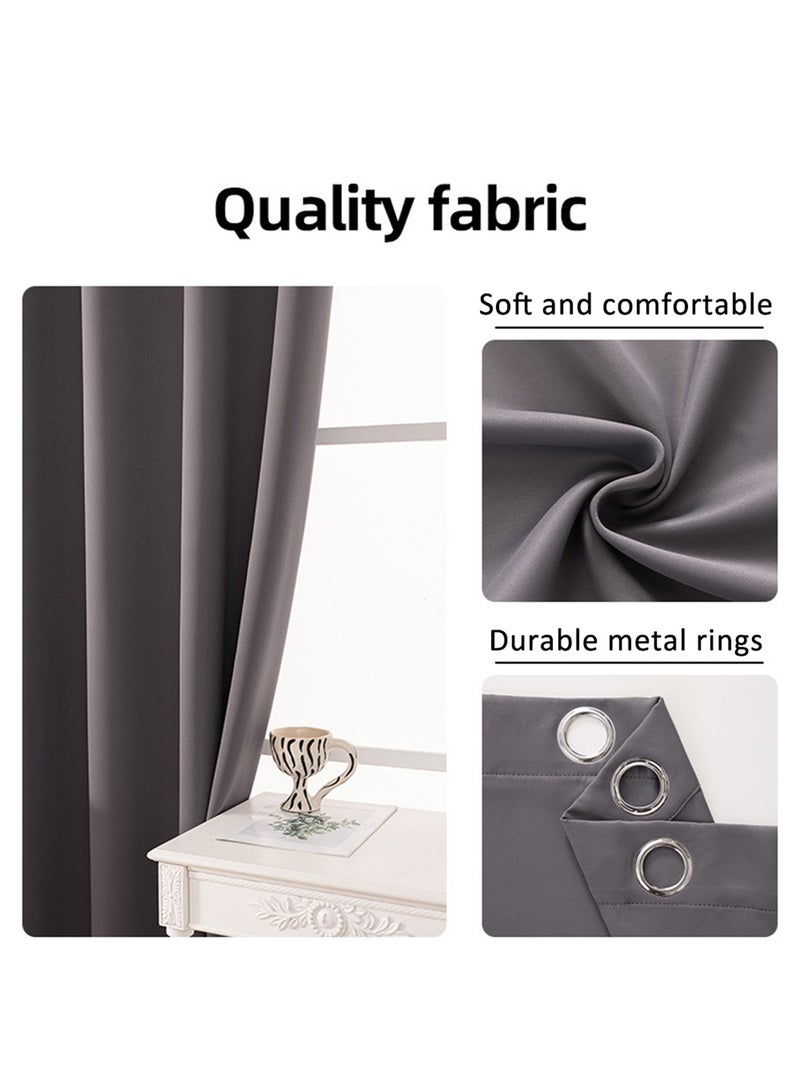Solid Blackout Curtains for Bedroom and Living Room, 1 Panel Drapes Grommet Room Window Curtains (Grey 106W x 213H cm) - Image 3