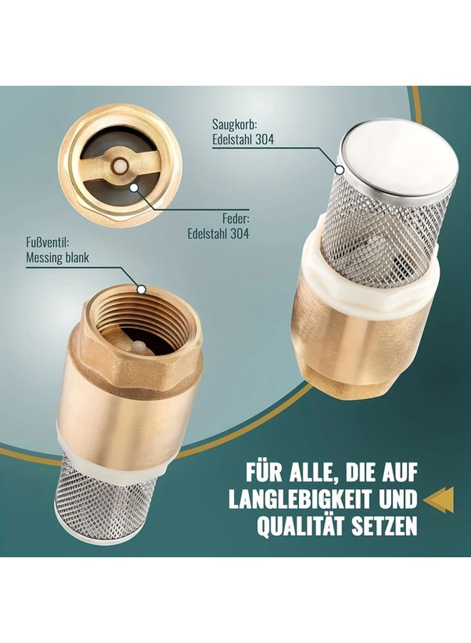 1 Pc Brass Foot Valve Non Return Stainless Steel Suction Basket DN25 1 NPT - Image 1