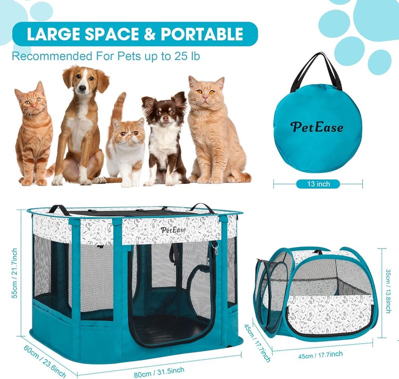 PetEase Portable 2-in-1 Dog Crate playpen, Outdoor Cat Playpen with Litter Box Area for Indoor Cats Enclosed Rabbit Puppy Hamster Indoor/Outdoor Cats Enclosure Cages Tent (Peacock Blue) - Image 3