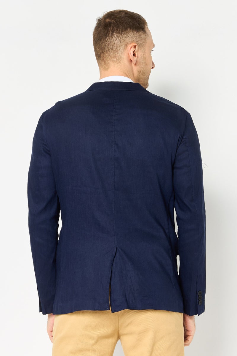 SELECTED Men Regular Fit Chambray Semi Formal Blazer, Navy - Image 2