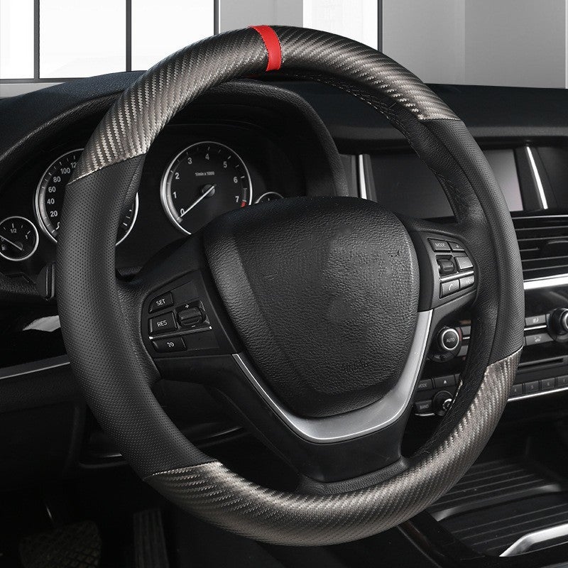 Carbon Fiber Leather Steering Wheel Cover Anti-Slip Wear-Resistant Universal 15 Inch - Image 1