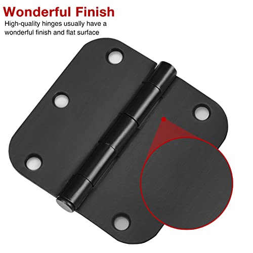 JIW 30 Pack Matte Black Door Hinges 3.5 x 3.5 Inch 5/8" Radius, Interior Heavy-Duty Rounded Hinge for Doors Standard Bedroom Office Door Hardware Removable Pin,RV,Garage,Storage Shed,Livestock Facilities - Image 3
