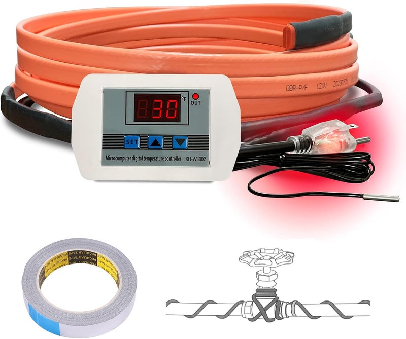 Cupohus Heat Tape for Water Pipes with Digital Display Thermostat 6FT, Freeze Protection Self-Regulating Heat Trace Cable for Metal, Plastic Home Pipes, Roof and RV - Image 1