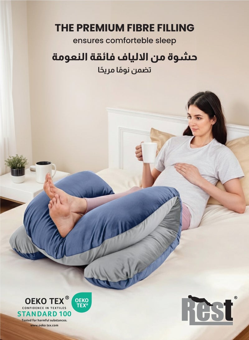 REST Pregnancy Pillow, U- Shaped Full Body Maternity Pillows , 57 inch with Removable Velvet Cover - Support for Back, Legs, Belly, HIPS for Pregnant Women, Blue and Grey - Image 5