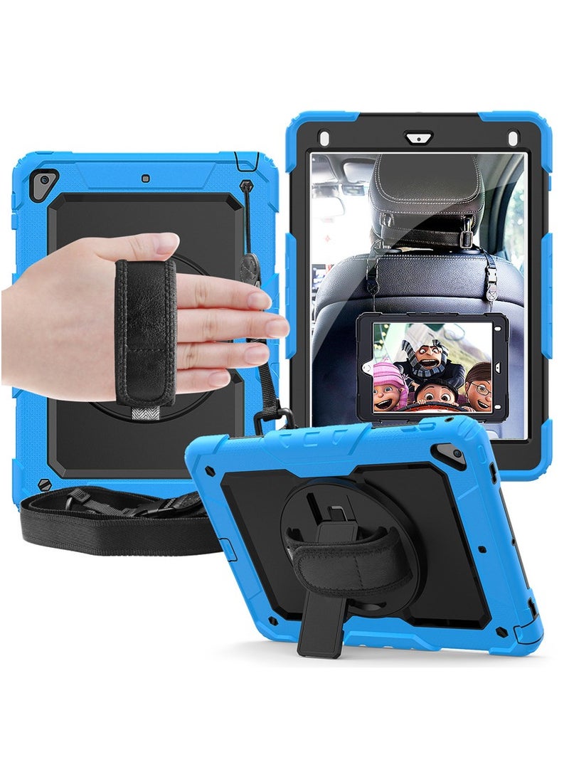 general For iPad 10.2-inch 2021/2020/2019 【iPad 9th / 8 / 7th generation】 Tablet Case, Shockproof Rugged Heavy Duty PC+ TPU with 360° Swivel Hand Strap and Stand Strap