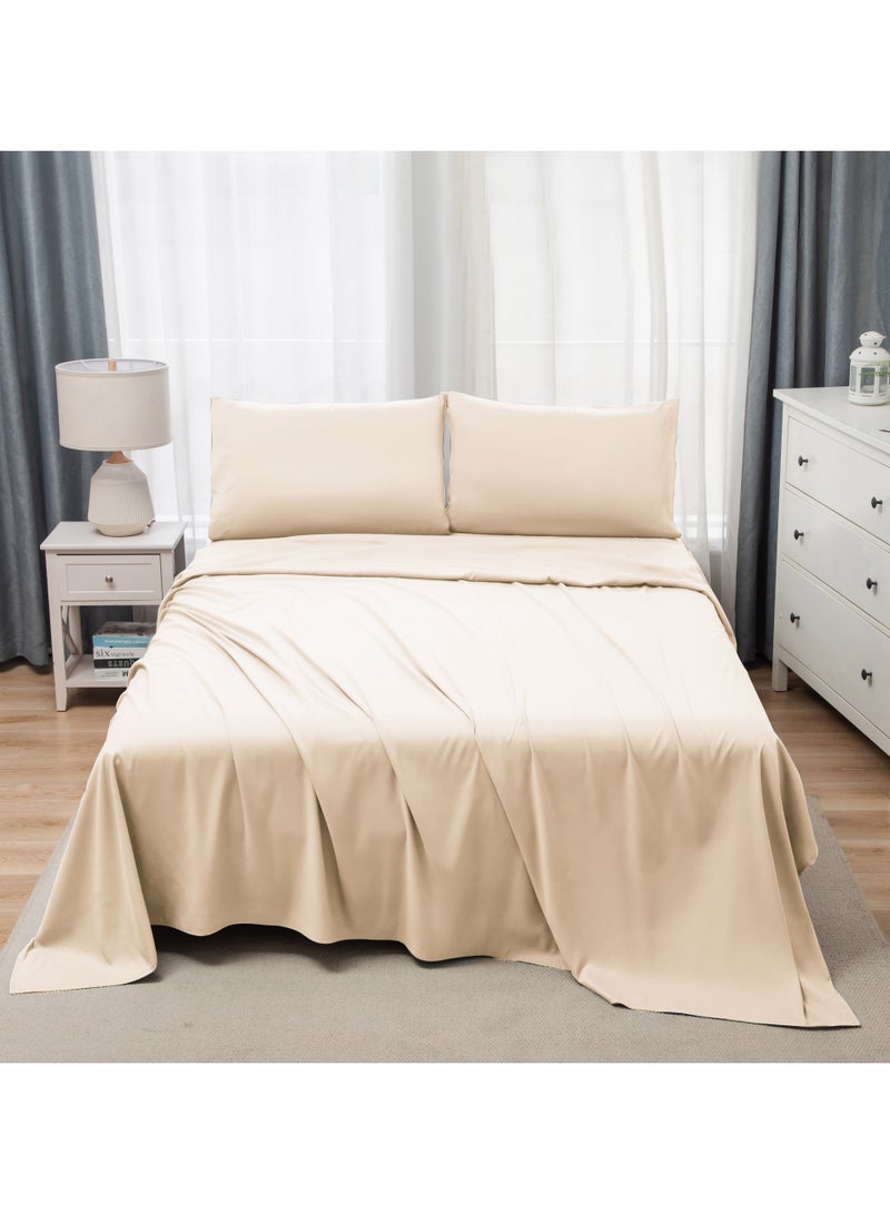 Panax Bedding Double Bed Sheets Set - 4 Piece Bedding - Brushed Microfiber - Shrinkage and Fade Resistant - Easy Care (Beige, Double) - Image 1