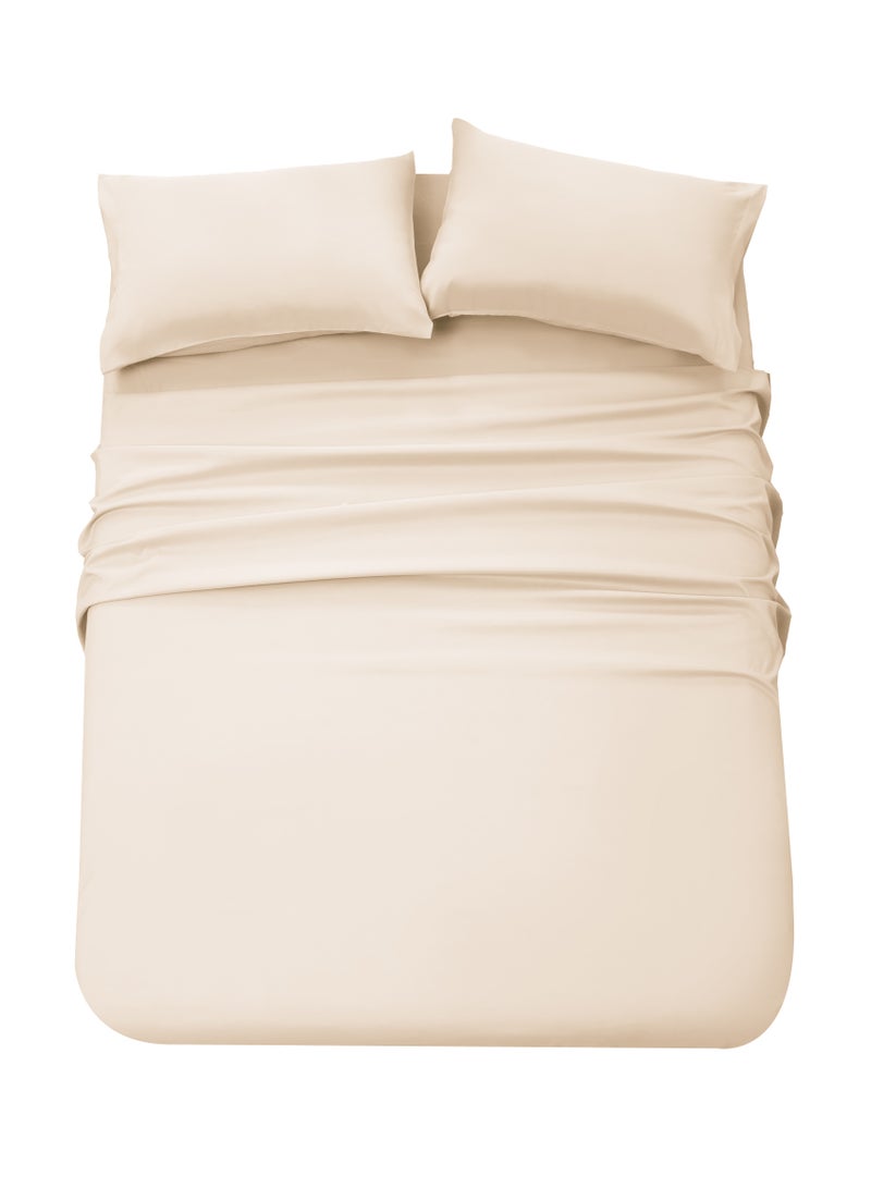 Panax Bedding Double Bed Sheets Set - 4 Piece Bedding - Brushed Microfiber - Shrinkage and Fade Resistant - Easy Care (Beige, Double) - Image 2