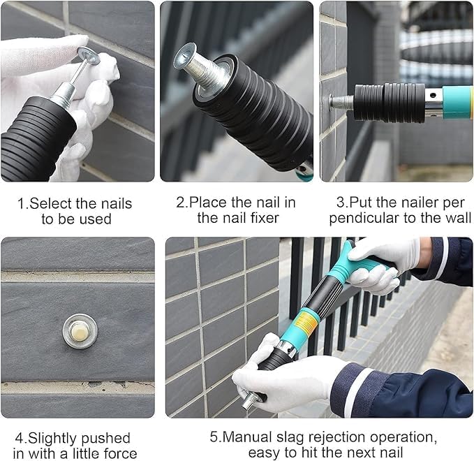 Zipzox Manual Steel Nail Gun Tool Concrete Nail Gun Portable Mini Nail Shooting Machine with 10 Nails Nail Wall Fixing Tool for Cement Walls Household Wood working  - Image 2