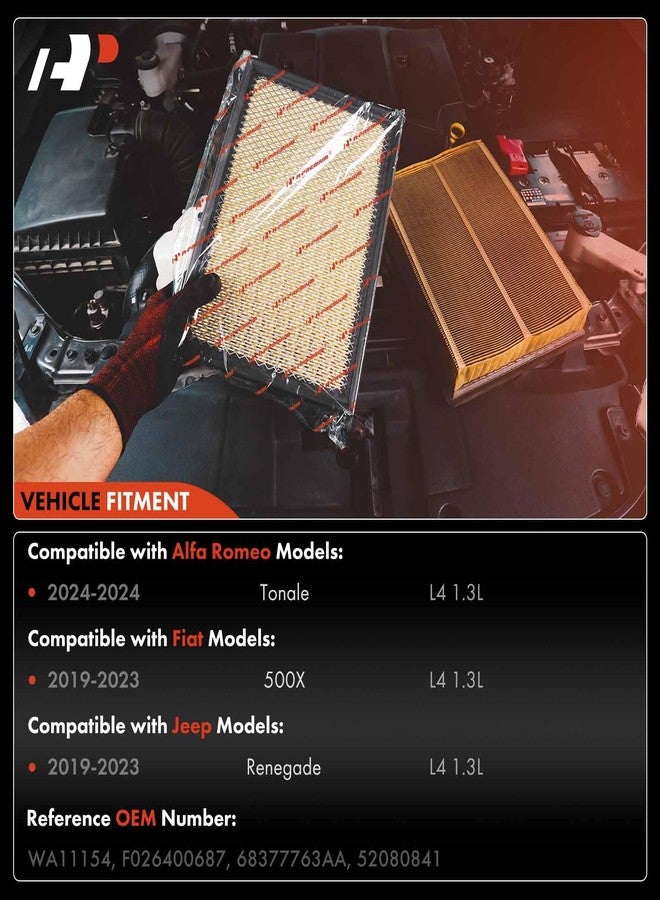 A-Premium Engine Air Filter Compatible with Jeep BU Series Renegade 2019-2023 & Fiat 500X 2019-2023 & Alfa Romeo Tonale 2024, 1.3L, Replace# 52080841, F026400687 - Image 5