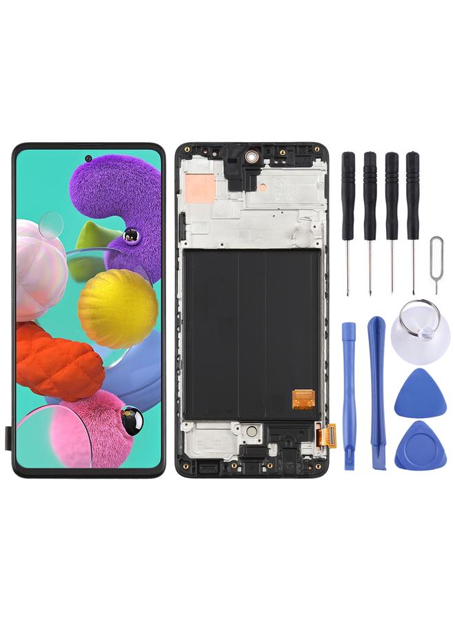 Replacement Original Super AMOLED LCD Screen for Galaxy A51 4G Digitizer Full Assembly with Frame Black - Image 1