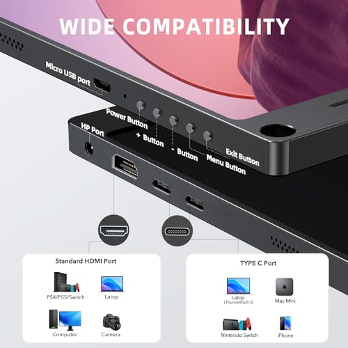 Uperfect شاشة UPERFECT المحمولة، 15.6 بوصة IPS HDR 1920X1080 FHD للعناية بالعين، شاشة سفر USB C للألعاب، شاشة خارجية بسماعتين مزدوجتين HDMI Type-C VESA للكمبيوتر المحمول والهاتف مع حقيبة - Image 3