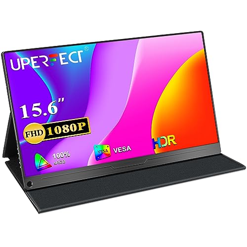 Uperfect شاشة UPERFECT المحمولة، 15.6 بوصة IPS HDR 1920X1080 FHD للعناية بالعين، شاشة سفر USB C للألعاب، شاشة خارجية بسماعتين مزدوجتين HDMI Type-C VESA للكمبيوتر المحمول والهاتف مع حقيبة - Image 1