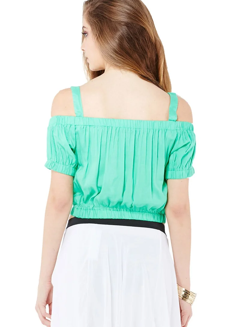 Lumière Timing Cold Shoulder Crop Top