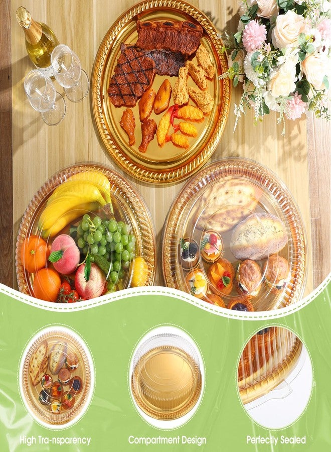 Nitial 12 Pcs Heavy Duty Serving Tray with Clear Lid, Round Elegant Gold Catering Trays Disposable Large Plastic Platters for Fruit Cake Sandwich Food Picnic Party Supplies (16 Inches) - Image 4