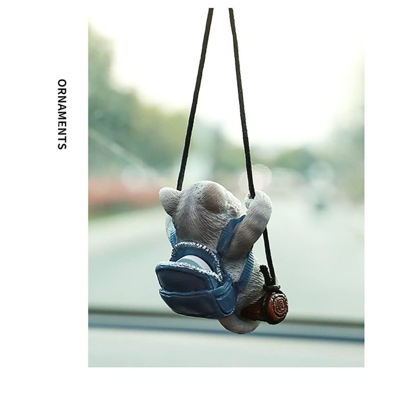 AMIORO Cute Swinging Cat Car Mirror Hanging Accessories Fun Interior Rearview Mirrors Decoration (Gray Cat) - Image 3
