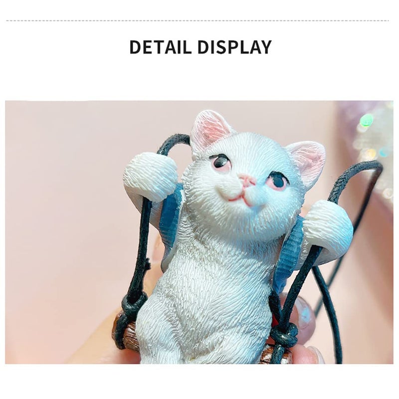 AMIORO Cute Swinging Cat Car Mirror Hanging Accessories Fun Interior Rearview Mirrors Decoration (Gray Cat) - Image 4