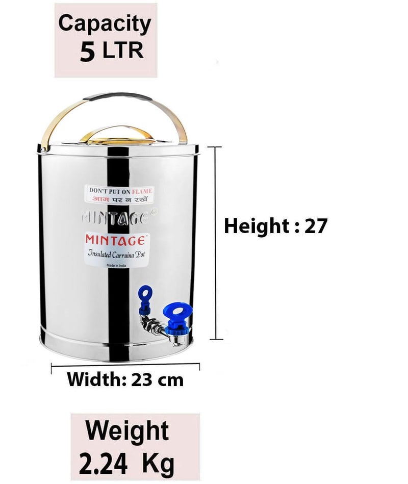 Mintage Alpine Tea Container 5 Liters Stainless Steel Insulated | Leakproof Durable | Heat Retention Lightweight | Storage Solution | Beverage Preservation | Teapot Dispenser Jar | Canteen Chai Kettle - Image 2