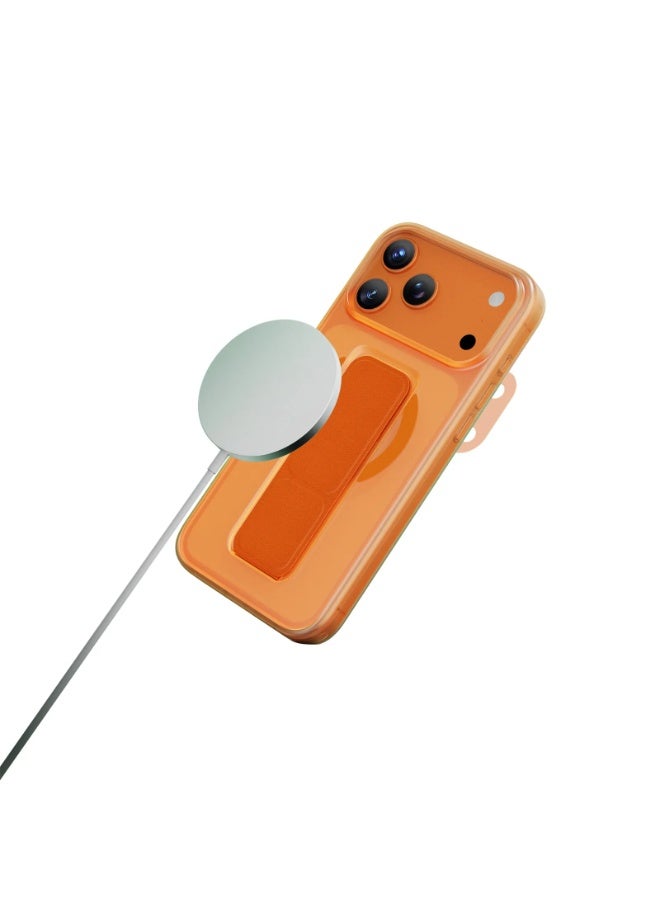 جرين ليون حافظة iPhone 17 Pro Max MagSafe GRIP 360 غطاء خلفي / حزام قبضة من الجلد / حامل قابل للطي / مغناطيس قوي / حماية من السقوط / حماية للكاميرا / مقاومة للخدش - التيتانيوم البرتقالي - Image 2